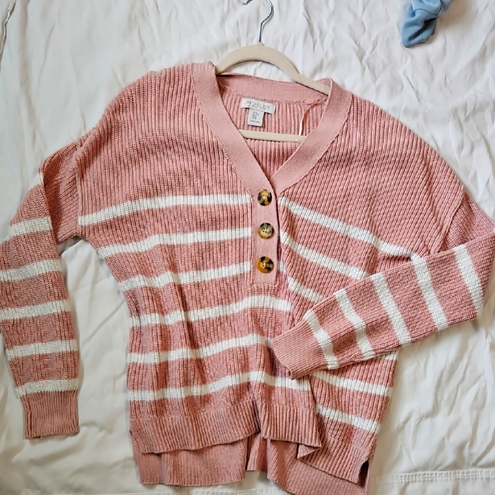 Pink Striped Button-Up Sweater